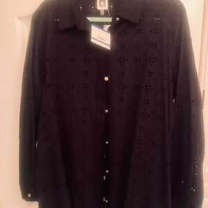 Black Casual Button Down Shirt with Classic Style lace style